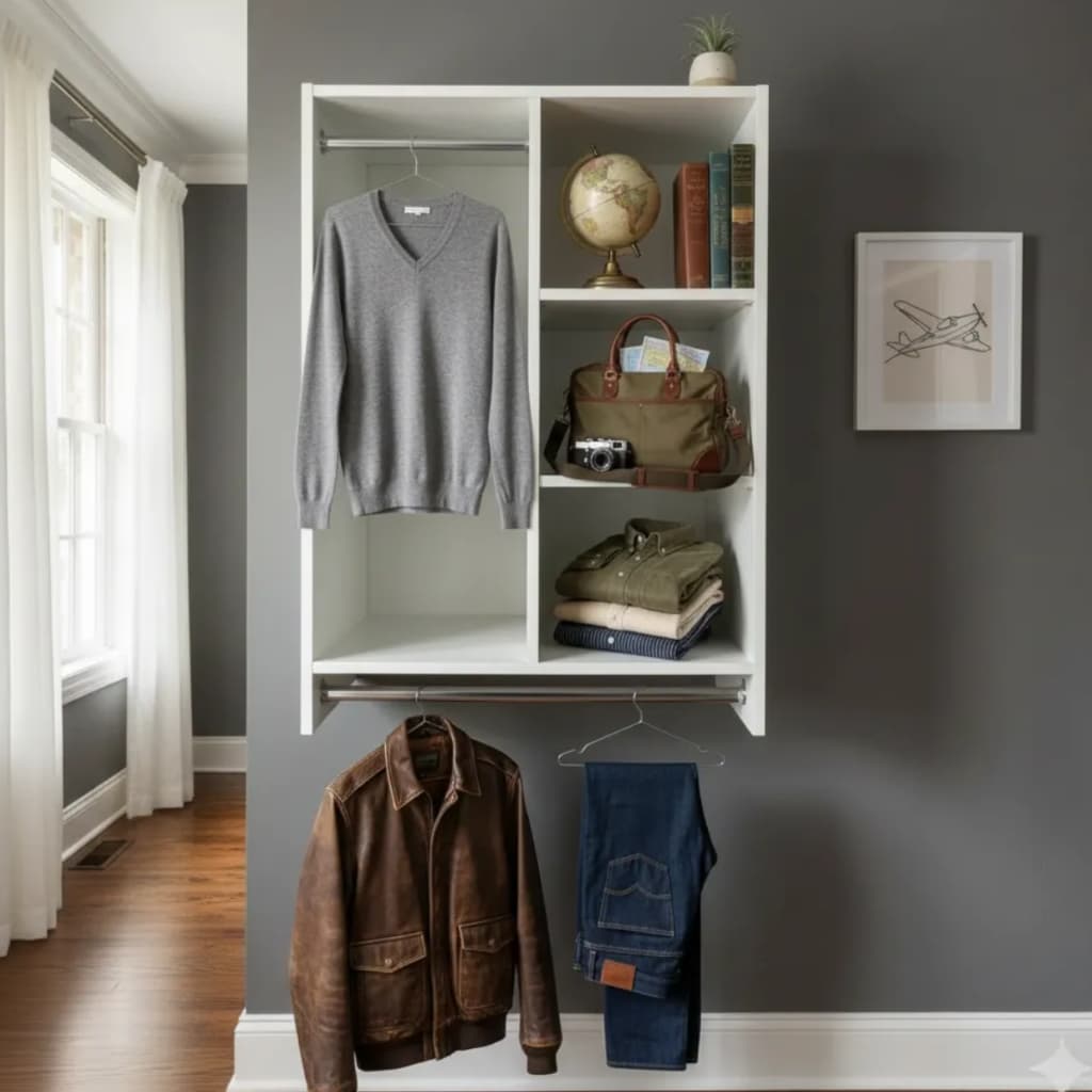 Arara Roupas Parede Cabideiro Closet Compacto Suspenso Branco