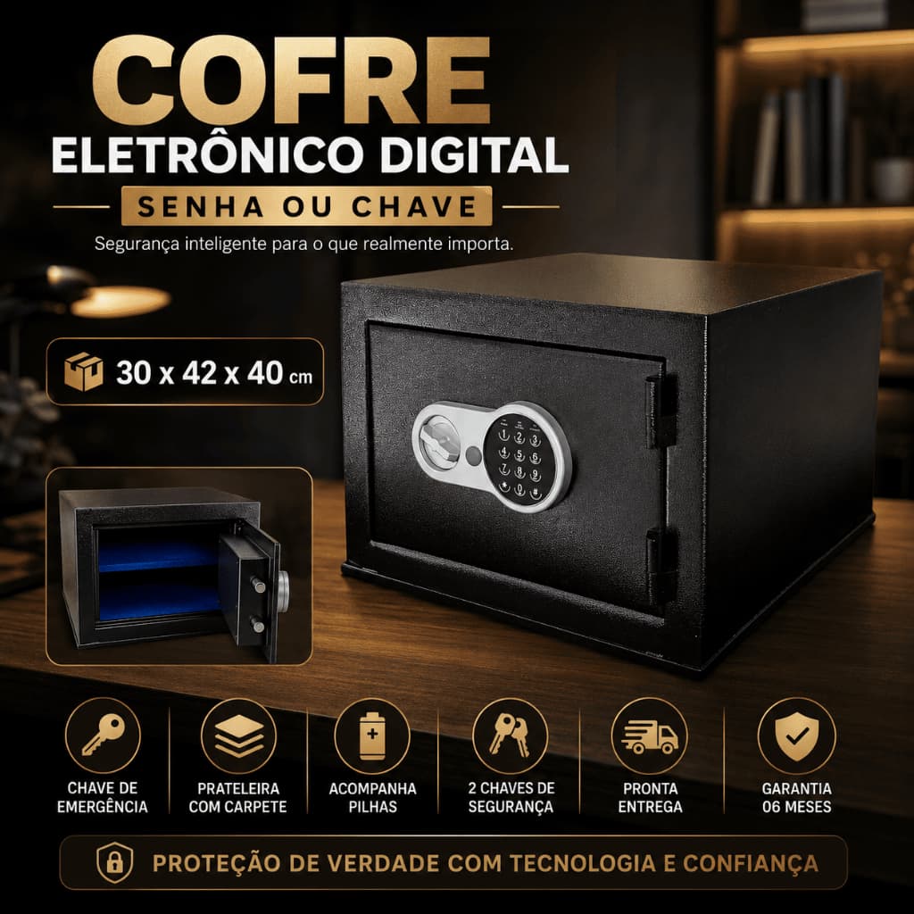 Cofre Digital Eletronico Senha Resistente Guardar Armamento Joias Resistente Blindado