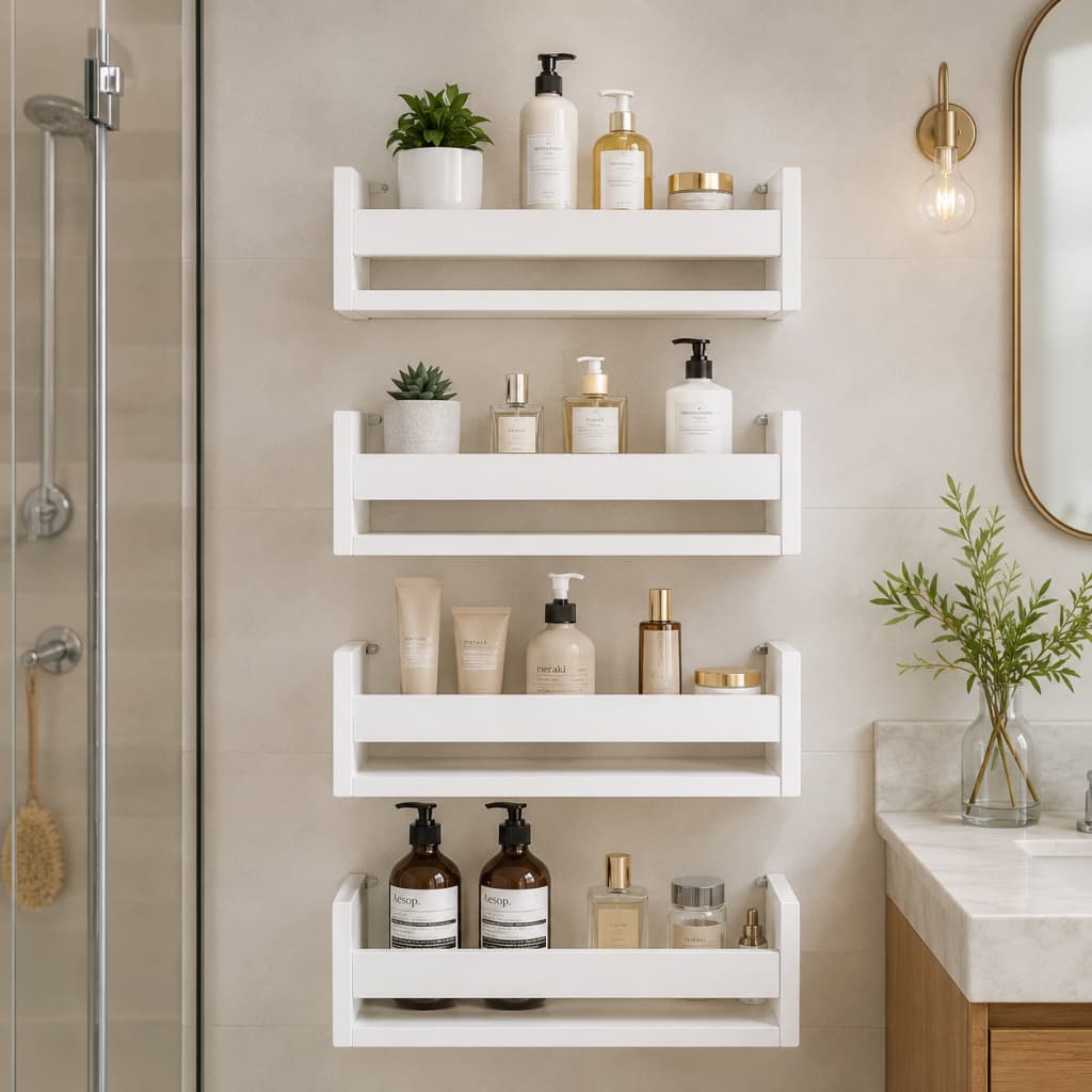 Nicho Banheiro MDF Branco Porta Shampoo Prateleira Organizador Parede Suspensa Multiuso