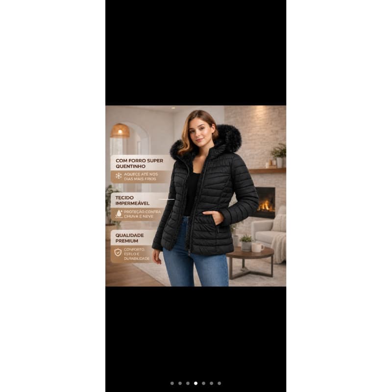 Jaqueta Bobojaco Puffer Feminina Inverno Capuz Removivel Impermeavel Frio Peluciada