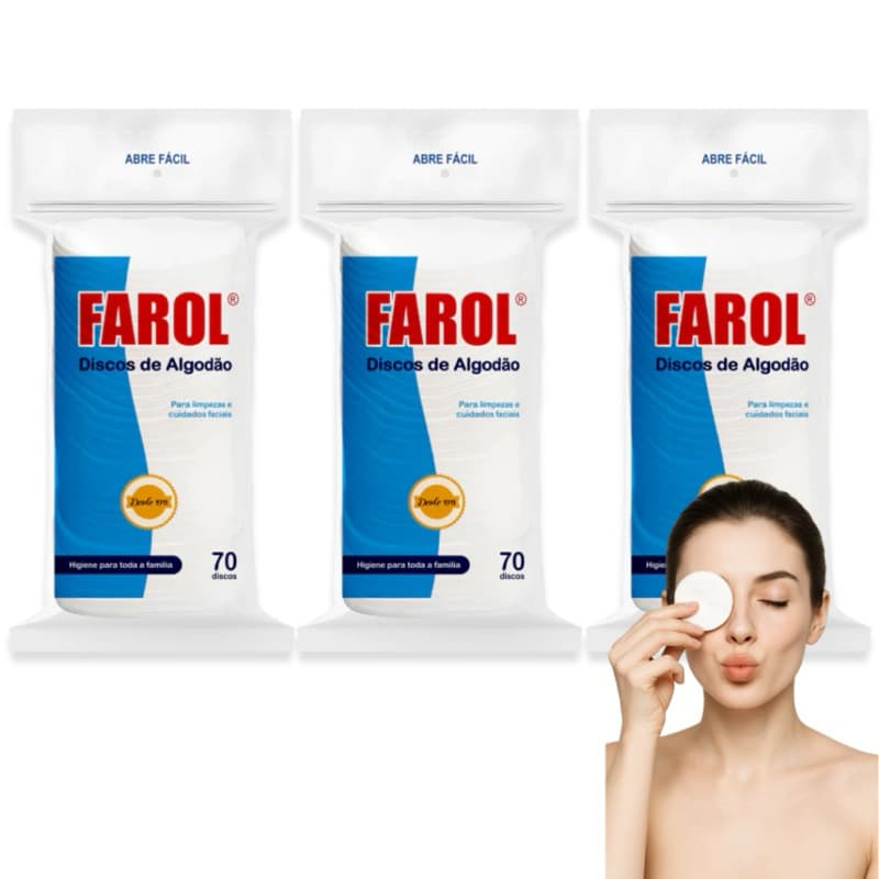 ✨ Kit 2 Pacotes Discos de Algodão Farol - 70 Unidades por Embalagem (Total: 140 Discos) ✨