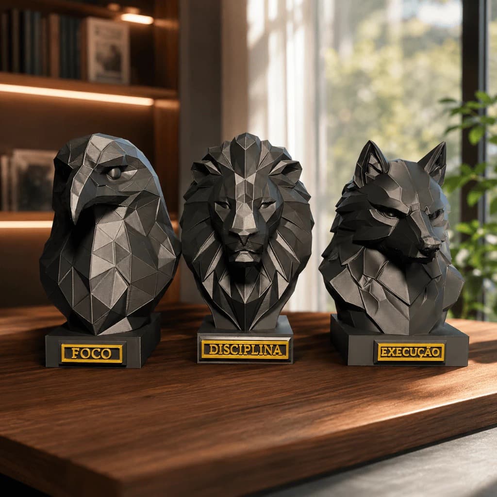 Kit Leão Águia e Lobo Decorativo Premium Decoração Foco Disciplina