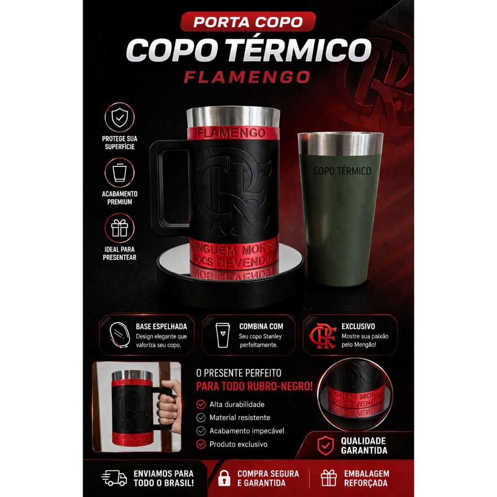 Suporte para Copo Térmico Personalizado – Estilo Flamengo | Impressão 3D Premium