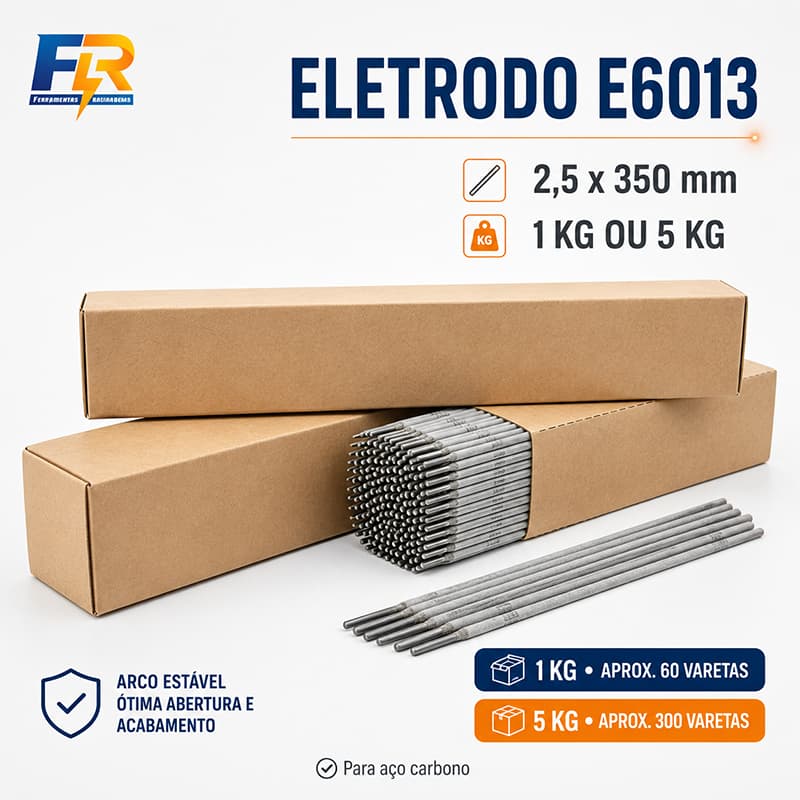 Eletrodo para Solda E6013 2,5mm x 350mm MMA Aço Carbono 1kg ou 5kg
