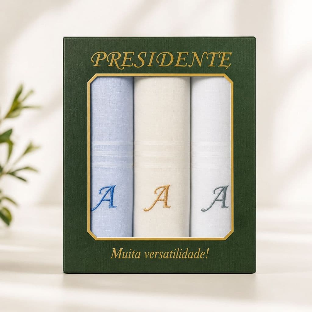 Lenços De Algodão Letras Iniciais Presidente 41x41 Otimo Liso