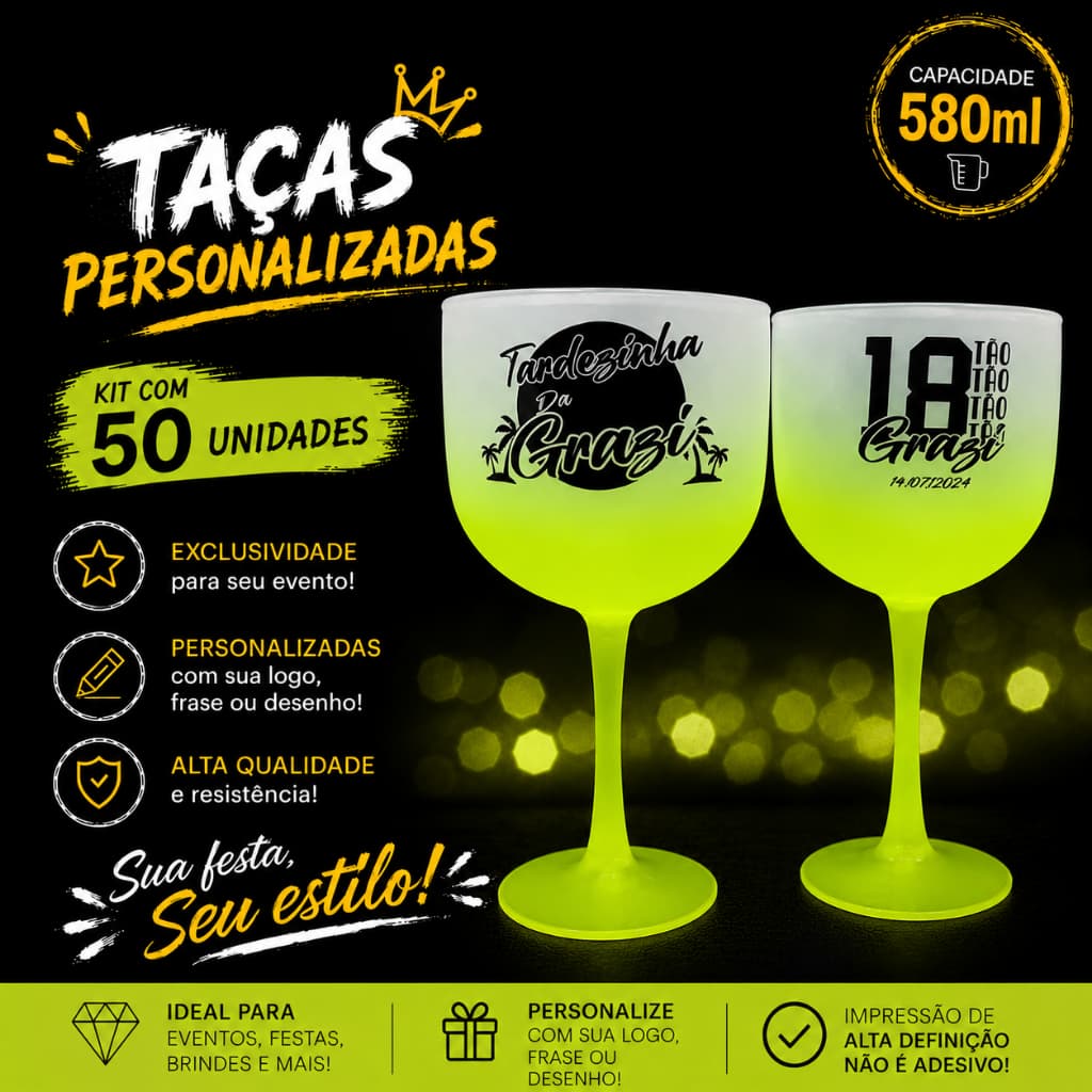 Kit 50 Taças de GIN degradê 580ml para Festas, Eventos, Drinks, Aniversários - Personalizadas