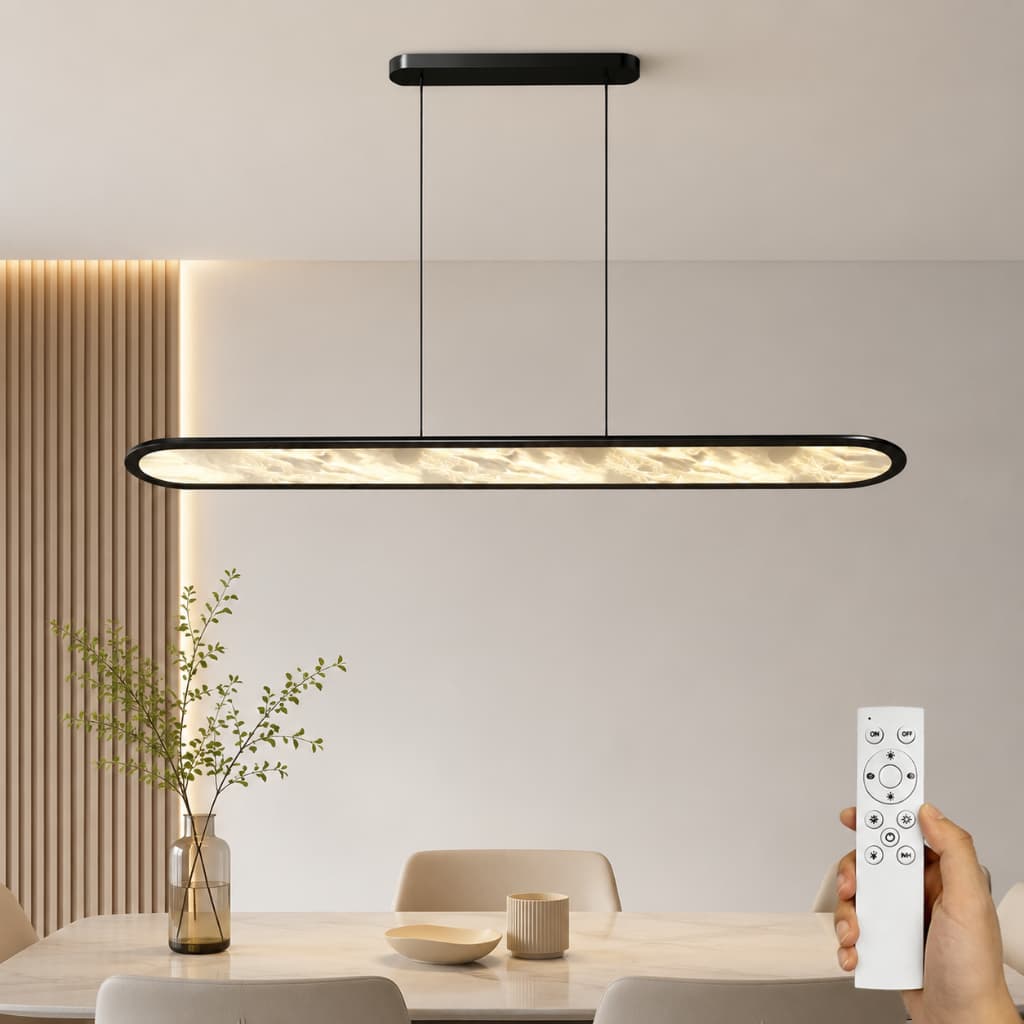 Luminária Pendente LED Linear 1,5m Moderna Suspensa para Sala de Jantar Escritório Teto Bivolt Preta