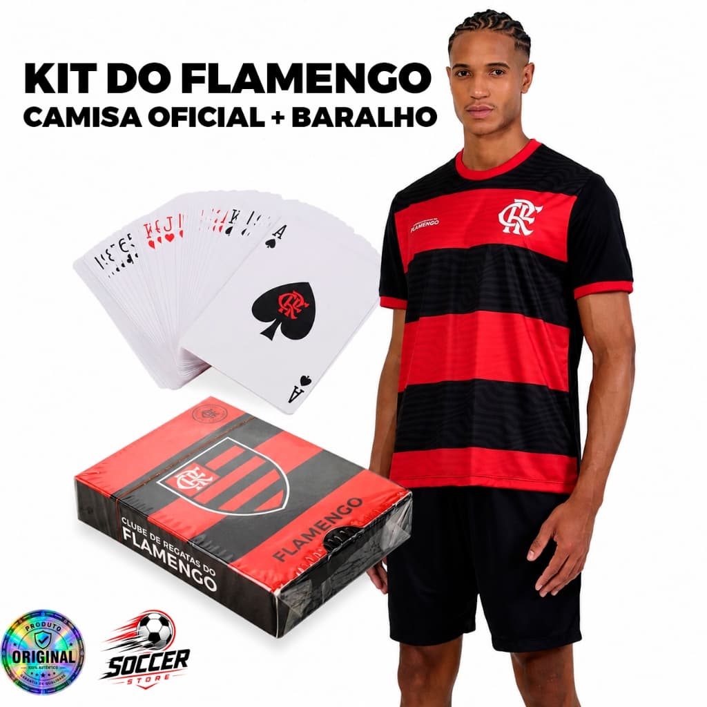 Kit Flamengo Camisa Camiseta Original + Baralho Cartas Jogo Oficial Presente Torcedor Futebol Time