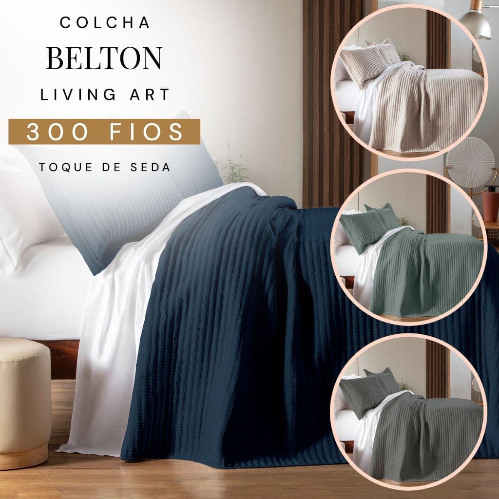 Kit Colcha Cobre Leito 300 Fios Corttex Casal Queen King Toque de Seda Matelada Com Porta Travesseiro Belton
