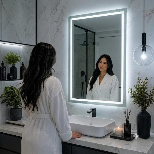 Espelho Retangular Jateado Varios Tamanhos Lapidado Iluminado com 3 Tons Led Com Botao Touch