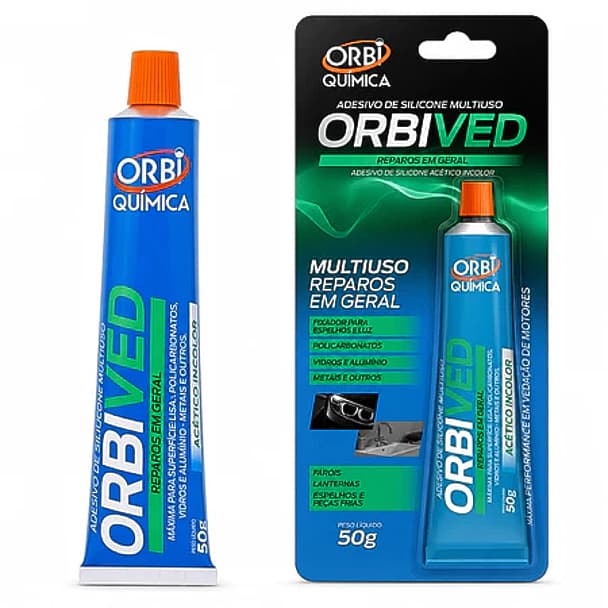 Cola Adesivo Silicone Transparente Multiuso Orbived 50g Para Farol de Automóveis e Reparos em Geral