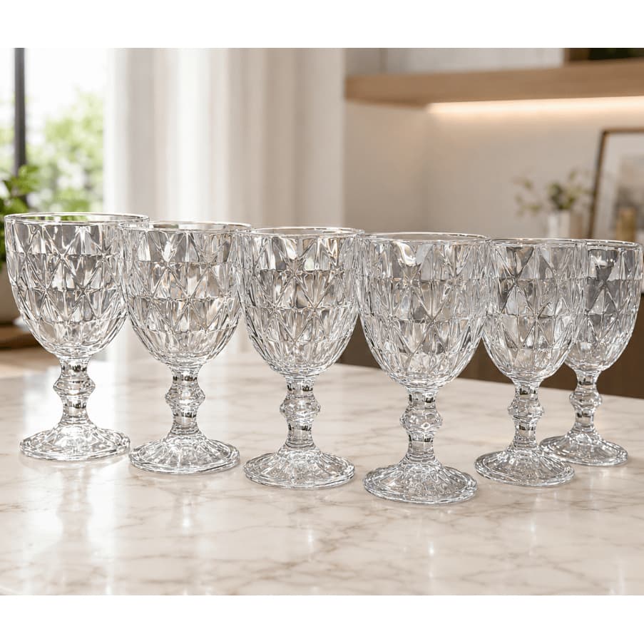 Jogo de Taça de Vidro Diamond Cristal 360ml 6 Peças Em Casa Tem
