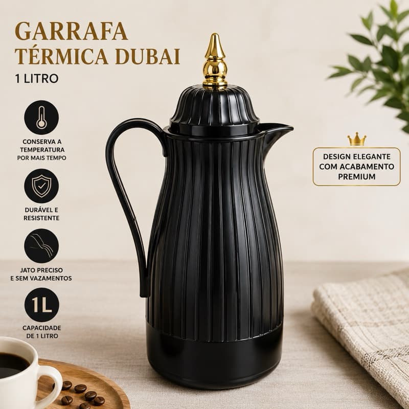 Garrafa Térmica Dubai Premium 1 Litro - Para Café E Chá.