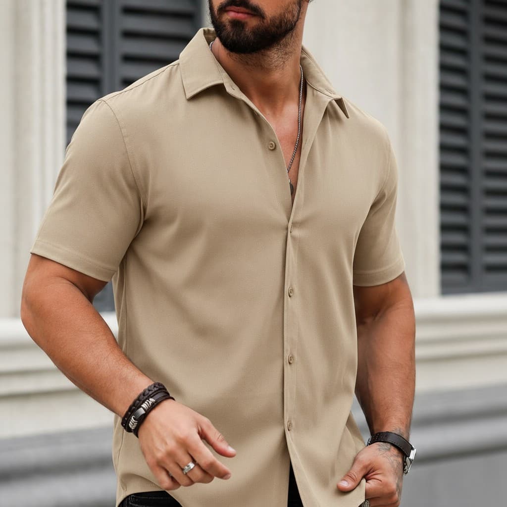 Camisa Social Masculina Manga Curta Casual Elegante