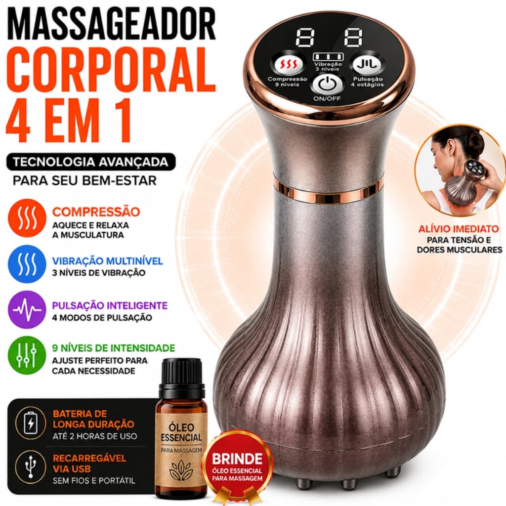 Massageador Corporal Elétrico 4 em 1 Profissional com Calor Vibração Pulsação Anti Celulite Drenagem Linfática