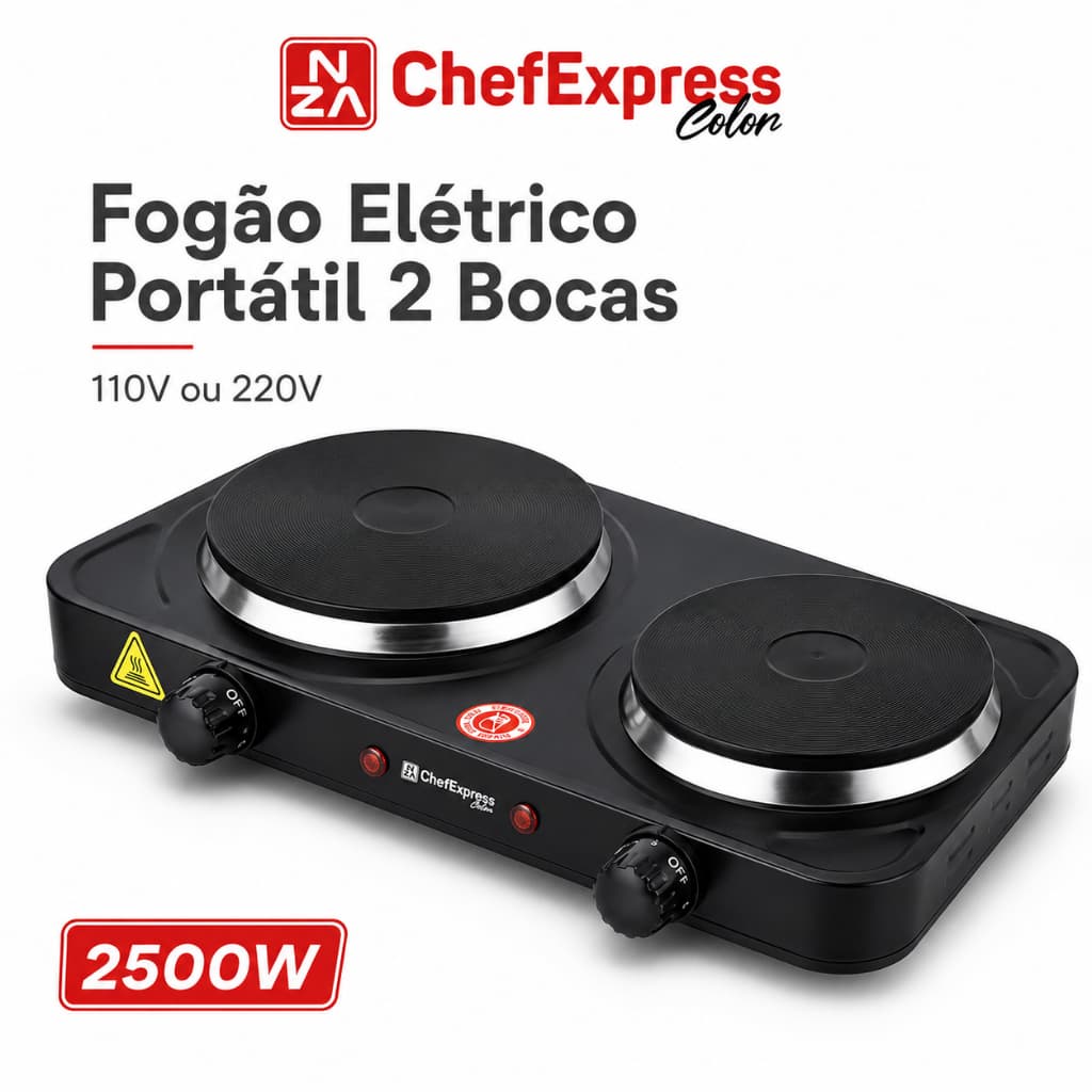 Fogareiro Portátil tope qualidade de Mesa 2 Bocas Elétrico 110 ou 220V Compacto e Seguro 2500W