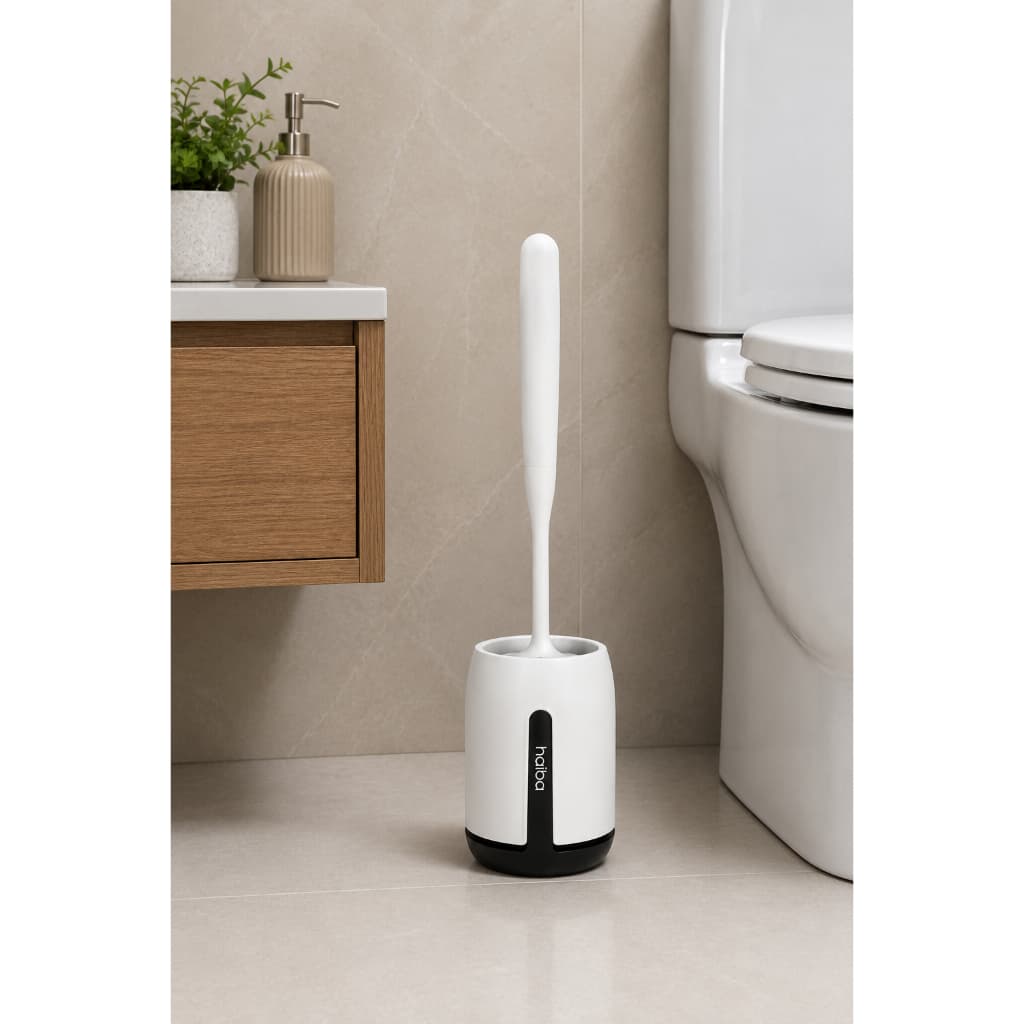 Escova Sanitária Silicone com Suporte Autoadesivo Preto Branco
