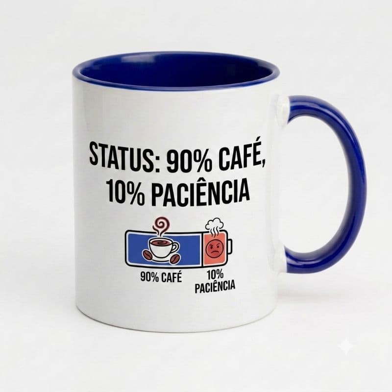 Caneca De Cerâmica Divertida Status 90% Café 10% Paciência 325ml - Presente Criativo