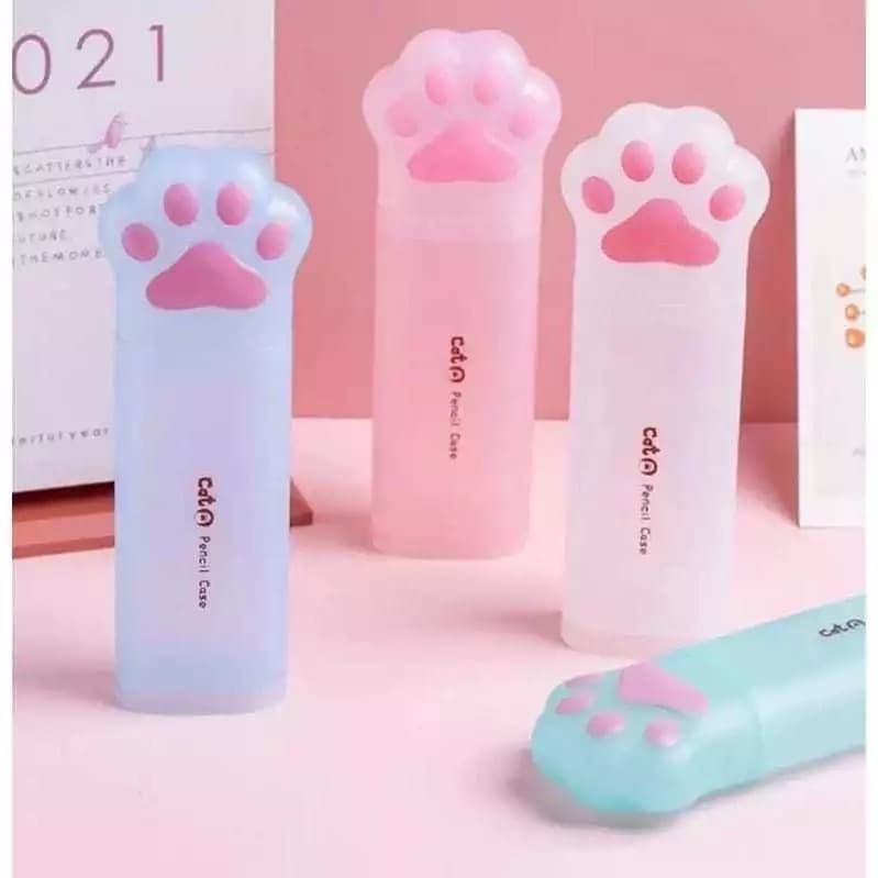 Estojo de plástico Patinha de Gato Rosa/Transparente Estojo Escolar