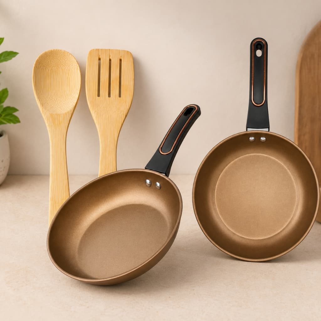 Kit Frigideira Antiaderente 20cm + Colher e Espátula de Bambu Utensílios de Cozinha Antiaderente