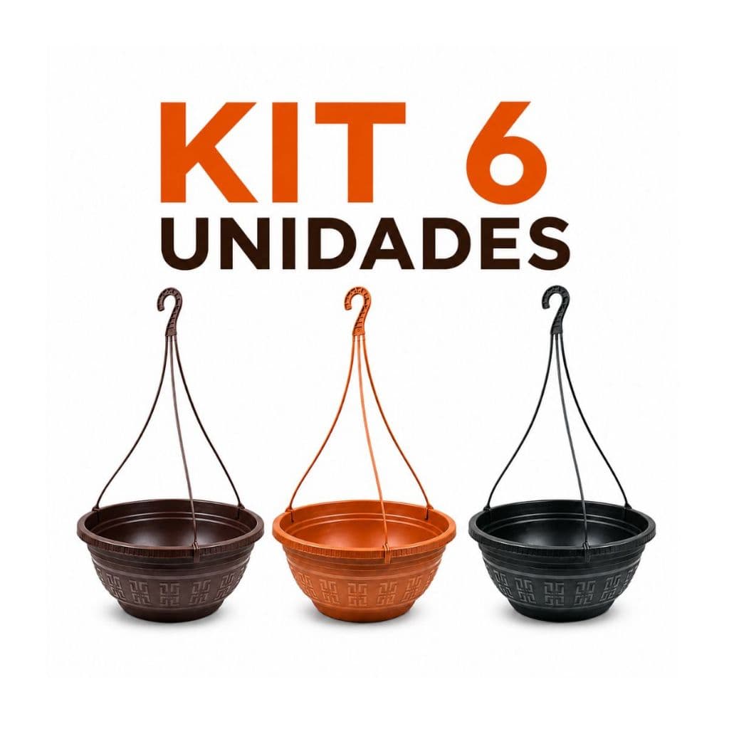 KIT 6 Vaso Redondo Cuia 6 Litros com Alça 50cm Plastico Reforçado Casa Decoração Jardim