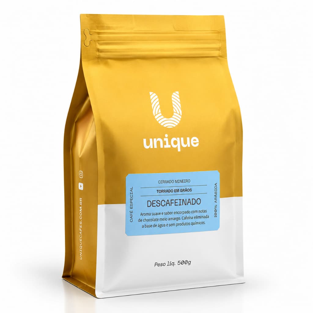 ☕ Café Especial Descafeinado Unique 500g em Grãos | Swiss Water | 84+ Pontos | Torra Média