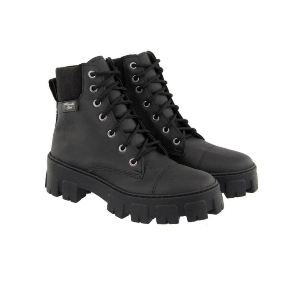 Coturno Feminino Botas Moda Cano Médio Salto Baixo Tratorado Fechamento em Cardaço Conforto e Estilo