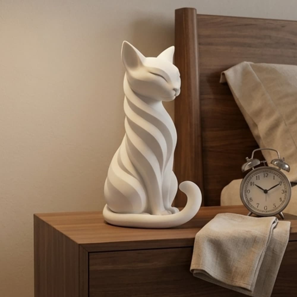 Escultura de Gato Branco Decorativo em Impressão 3D, Estilo Minimalista Moderno para Sala, Quarto, Estante e Nicho