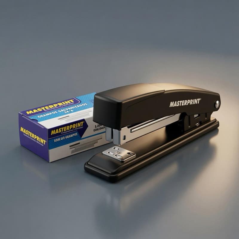 Kit Grampeador Metal MasterPrint + Caixa de 5000 Grampos 26/6 Galvanizados