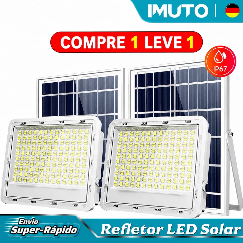 IMUTO Kit 2 Refletores Solares LED IP67 com Painel Solar Super Potente para Jardim Garagem e Quintal