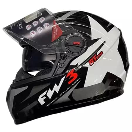 Capacete Fw3 Gtx Star Com oculos Estrela Preto E Prata Grafite