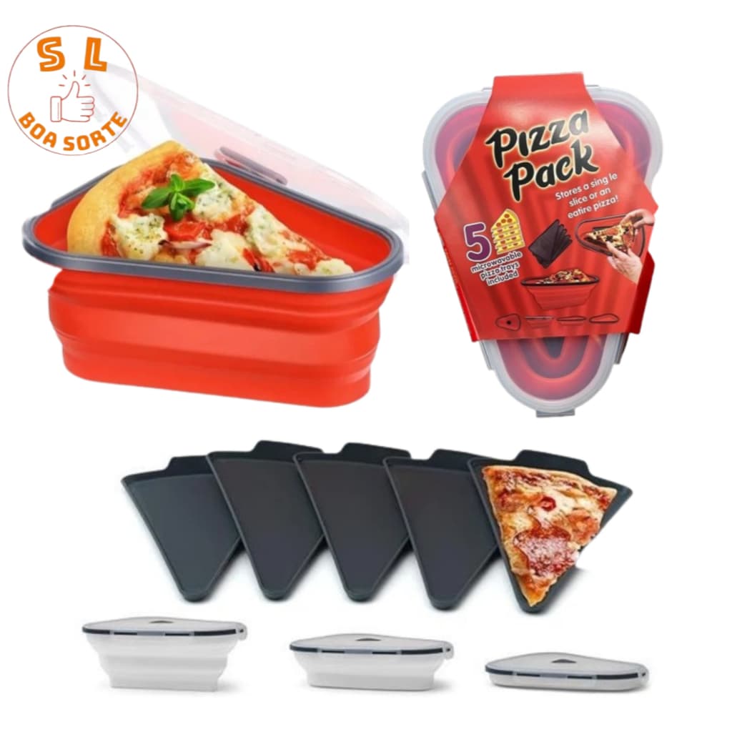 Pote Porta Pizza Retrátil Silicone Do Freezer Ao Microondas 5 Fatias Multiuso Recipiente Expansível