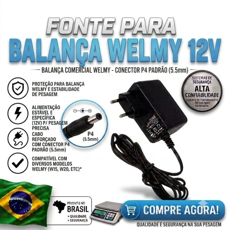 Fonte Compatível p/ Balança Welmy DC 12V