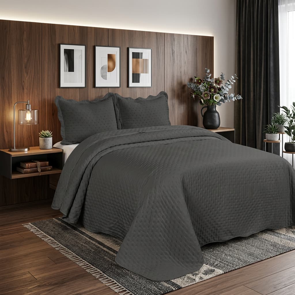 Cobre Leito Queen 3 Peças Colcha Matelada 300 Fios Macia Enxoval Premium Casal