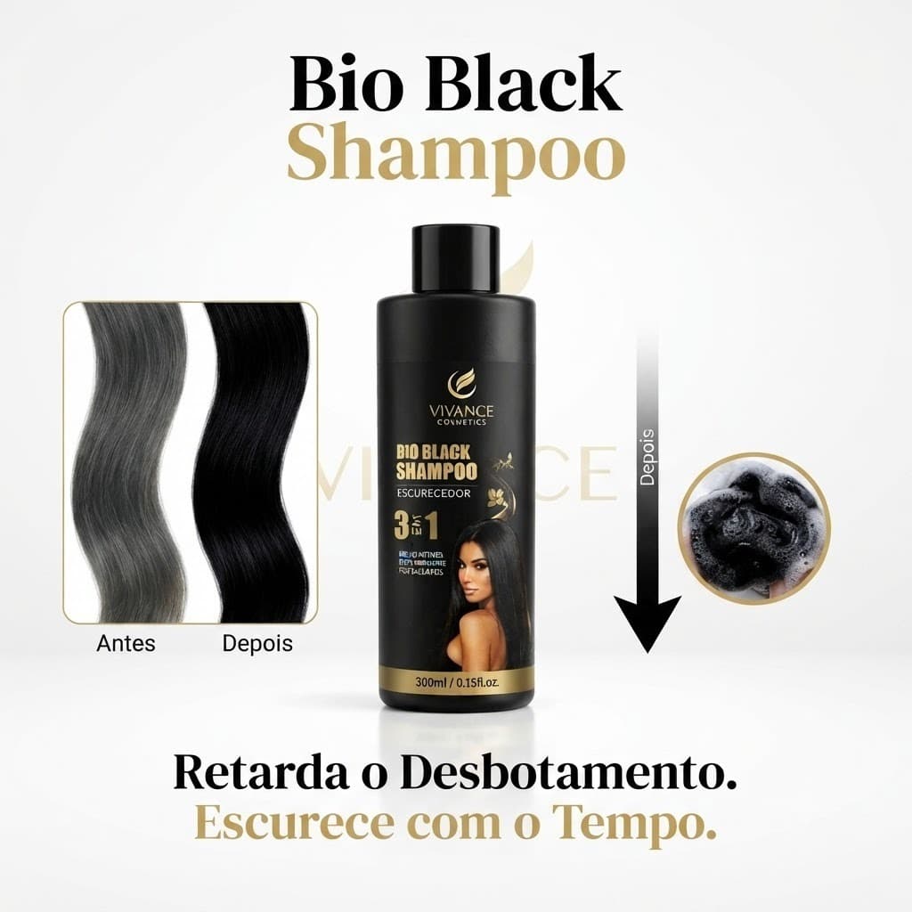 SHAMPOO ESCURECEDOR MATIZADOR PRETO - GRANDE 500ML - RETARDA O DESBOTAMENTO - VIVANCE