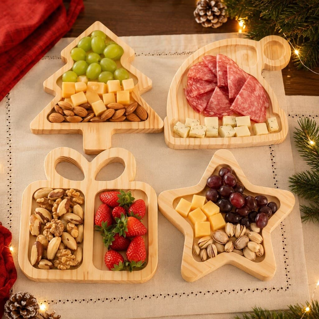 Kit Tábua Petisqueira Natal Para Decoração de Mesa Posta Natalina Pinheiro Estrela Gorro