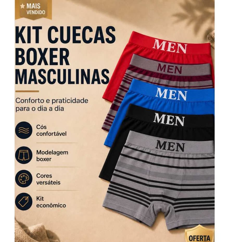 Kit De Cuecas Boxer Adulto Men Microfibra  Masculina Reforçada Box Ritmo Confortável Sem Costura De Microfibra