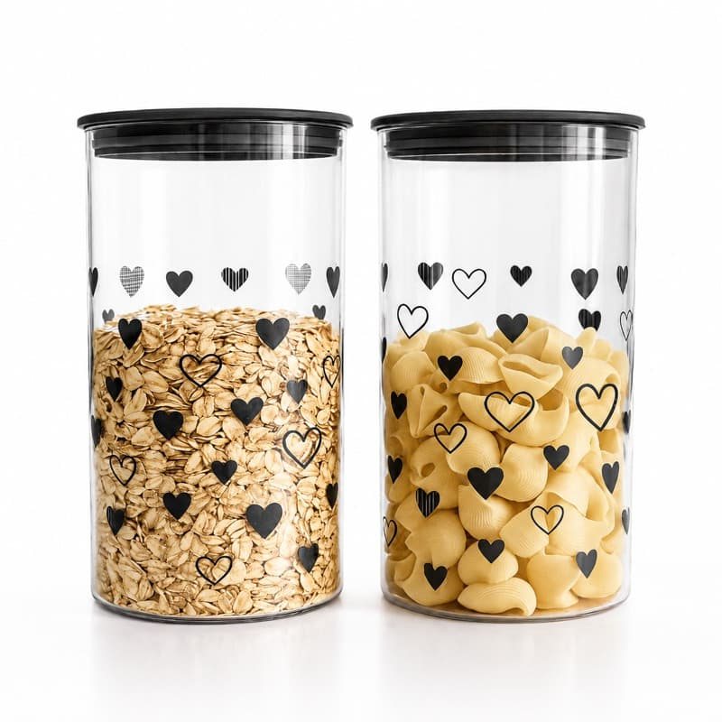 Pote Hermético 1400ml Organizador Decorado Coração Mantimentos Cozinha Transparente com Tampa Vedação Porta Alimentos