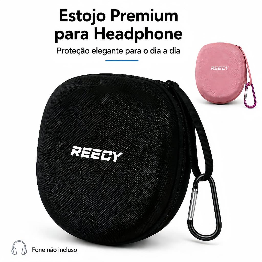 REECY Estojo Rígido para Fone de Ouvido Headphone 22x19x6,5cm com Forro Macio