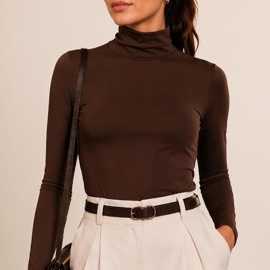 Blusa Feminina Poliamida Forrada Manga Longa Gola Alta Segunda Pele Zero Transparência
