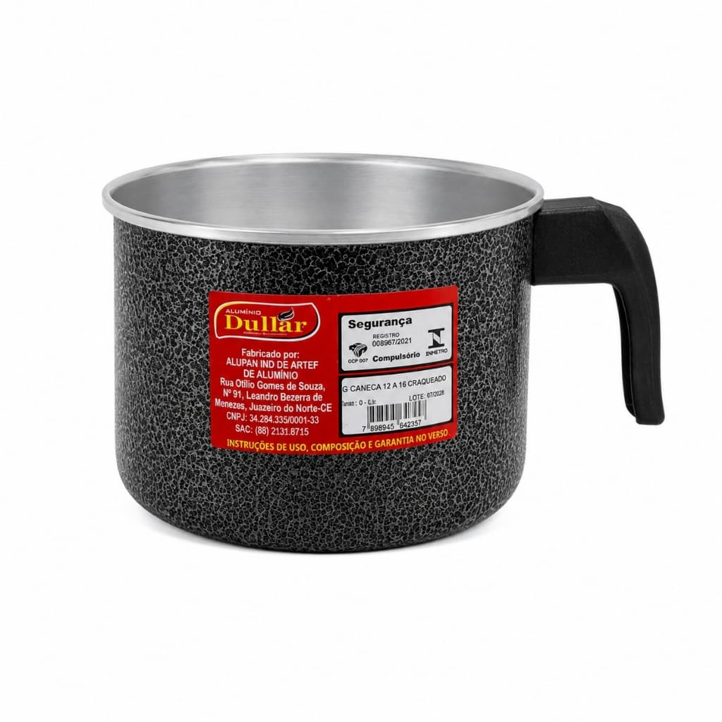 Caneca 16 Alumínio Craqueado Sem Tampa com Cabo Baquelite Resistente - Caneca para Leite, Café