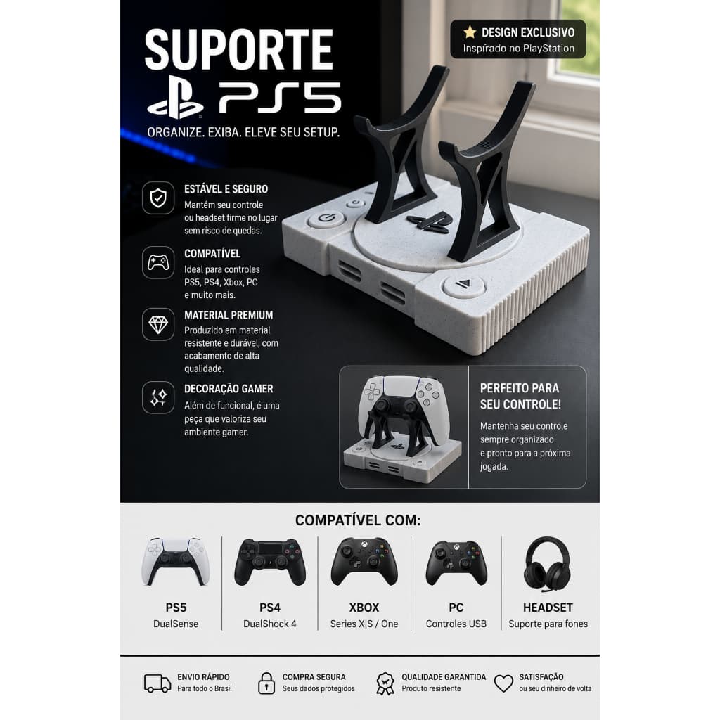 Suporte Gamer Retrô para Controle e Headset – Estilo Console Clássico
