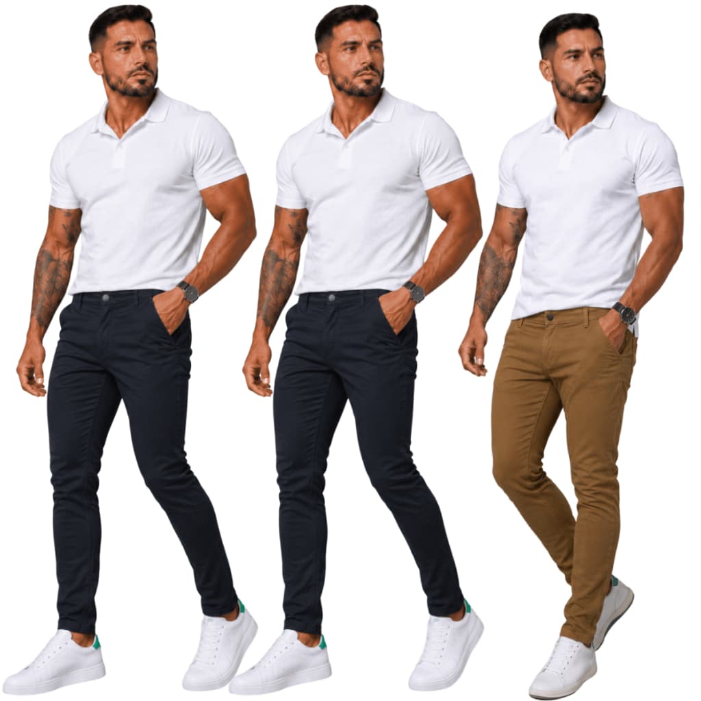 Kit de 3 Calças Sarja Masculinas Slim | Bolso Faca Algodão Com Elastano | Pronta Entrega.