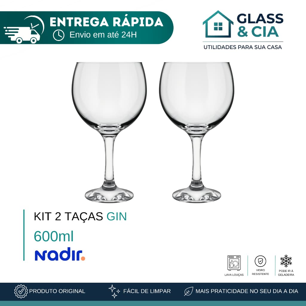 Kit 2 Taças de Vidro Gin Tônica 600ml - Nadir