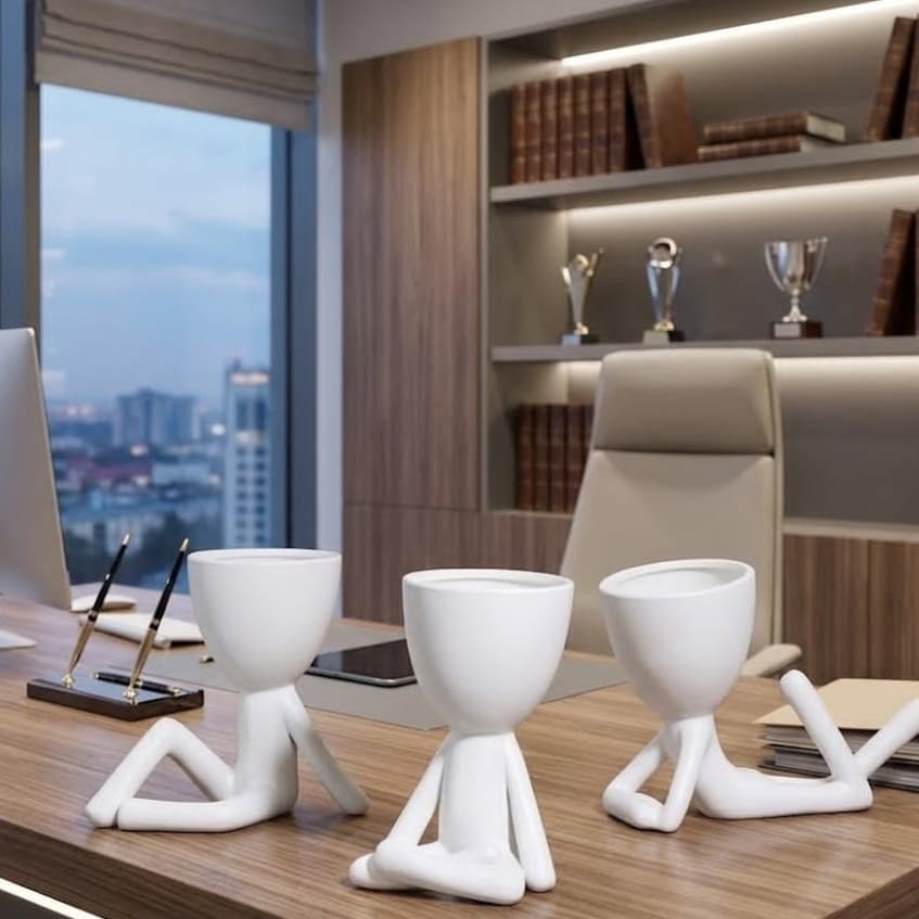 Kit 3 Vasos Decorativos Boneco Bob Suporte Para Plantas Suculentas Decoração Mesa Escritório Sala