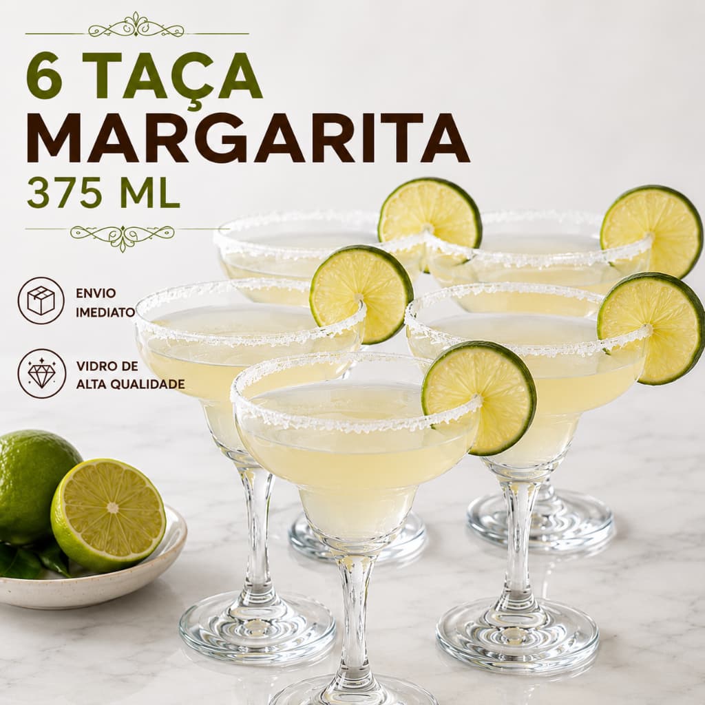 Jogo 6 Taças Margarita Coquetel Drinks Sobremesa 335ml