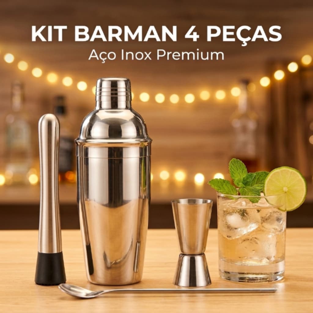 Kit Bartender Profissional 4 Peças Coqueteleira 750ml Aço Inox