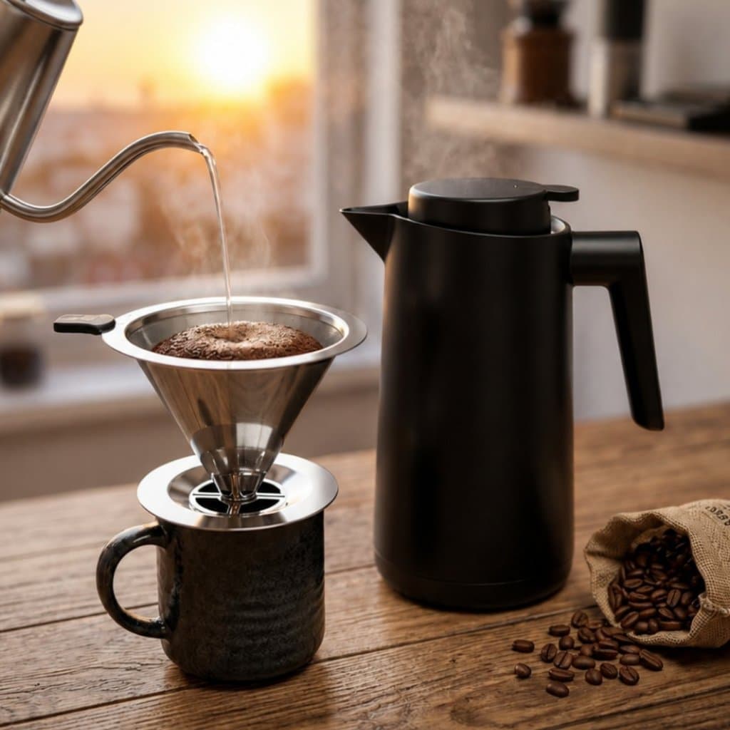 Kit Garrafa Térmica 500mL Vercelli Com Coador Inox Reutilizável Café Chá Água