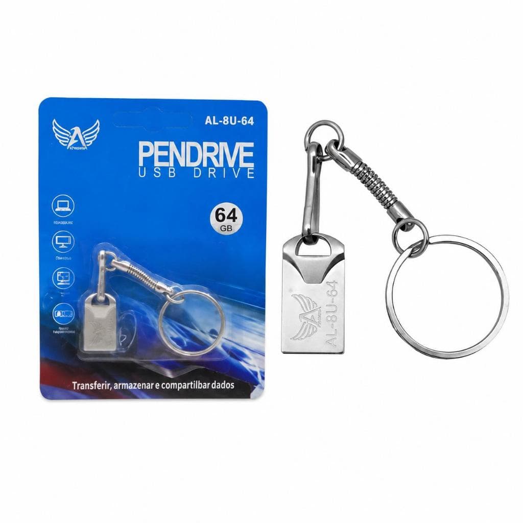 Pen Drive Chaveiro 64GB em Metal Compacto para Arquivos Fotos Vídeos Músicas Notebook TV PC e Som Automotivo Premium top