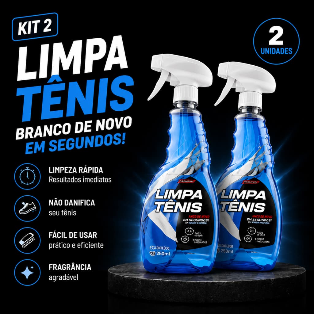 Kit 2 Limpa Tênis 500ml Limpeza Profunda Imediata Tira Manchas Limpador Sapatos tenis perfume Branco